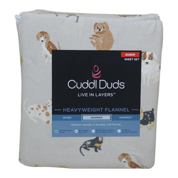 Cuddl Duds Heavyweight Flannel Queen Sheet Set Dog Toss Brushed Cotton Durable - Picture 2 of 9